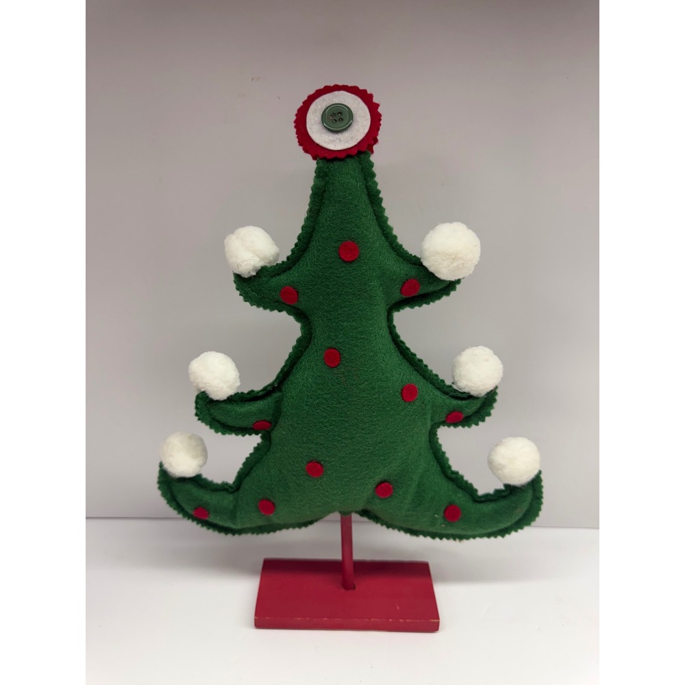 Greenbrier International Felt Christmas Tree Tabletop Decor Pom Pom Green Red